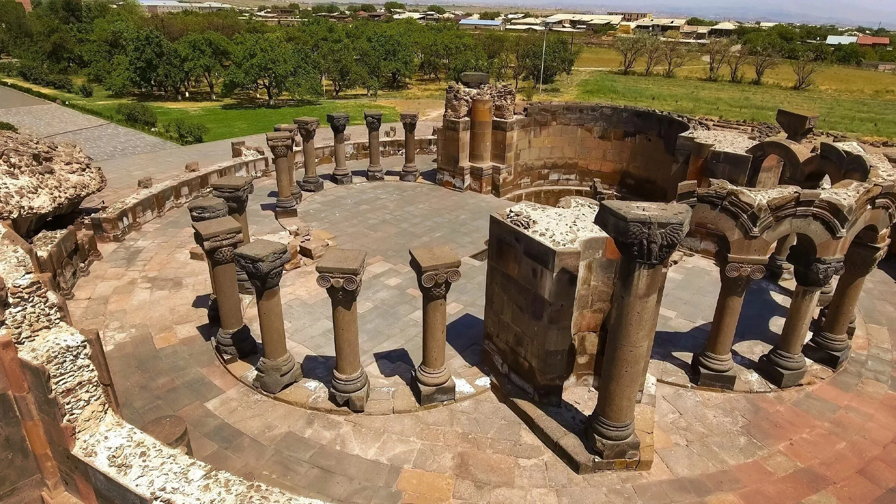 Zvartnots Cathedral ruins with Mount Ararat landscape